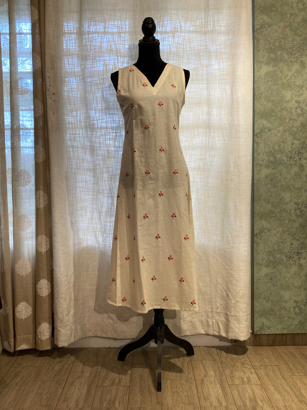 Embroidered Ivory Summer Midi Dress