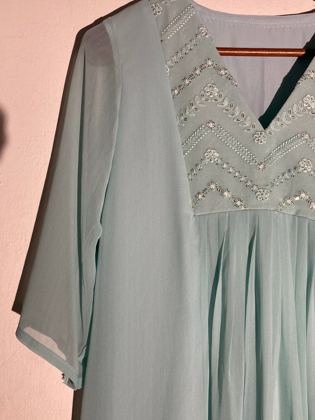 Sea Mist Elegance Embroidered Dress
