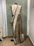 Champagne Banarasi Satin Saree with Silver Zari Border