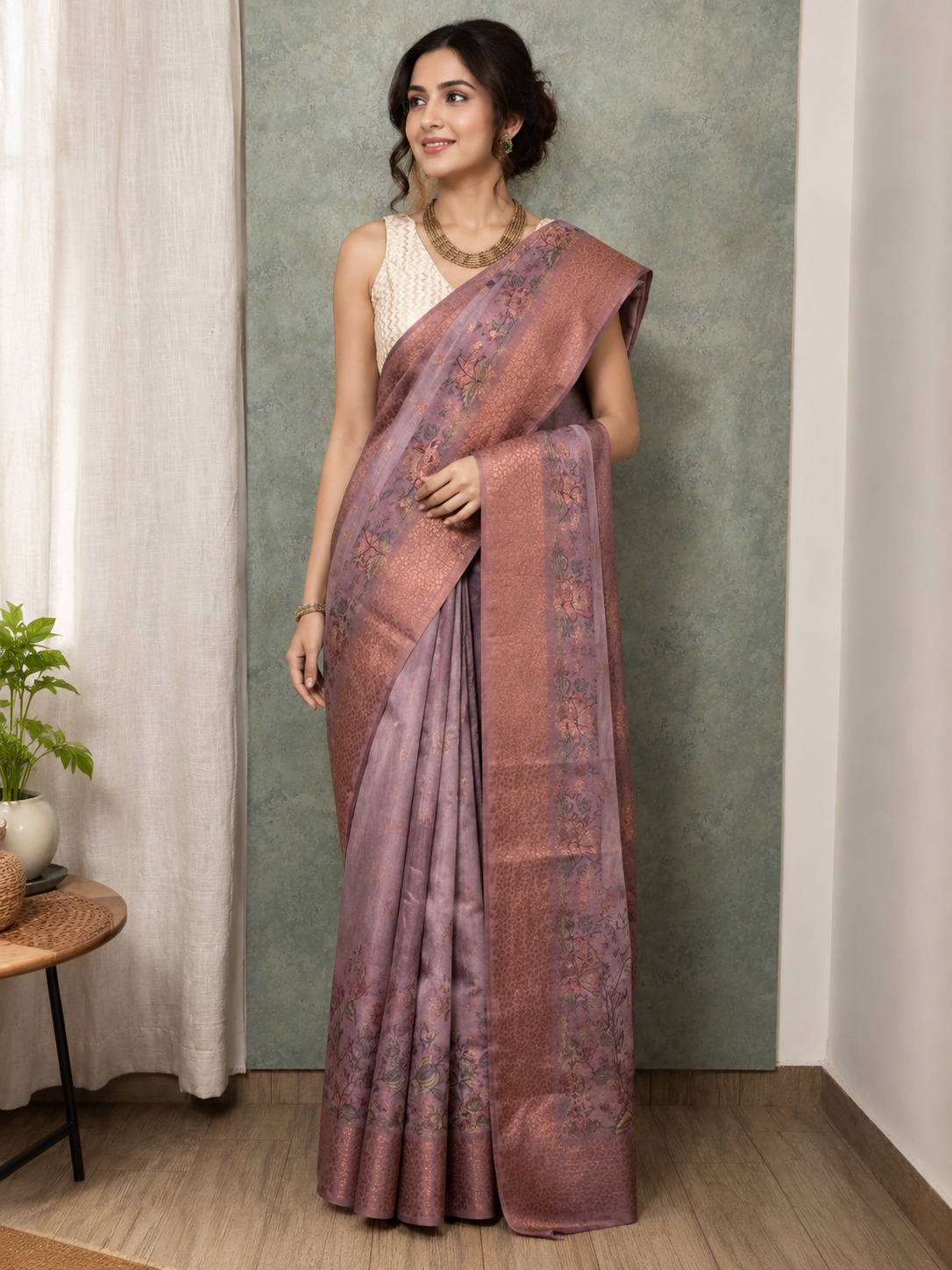 Blush Mauve Heritage Weave Saree