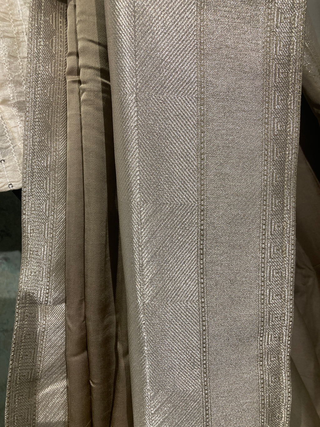 Champagne Banarasi Satin Saree with Silver Zari Border