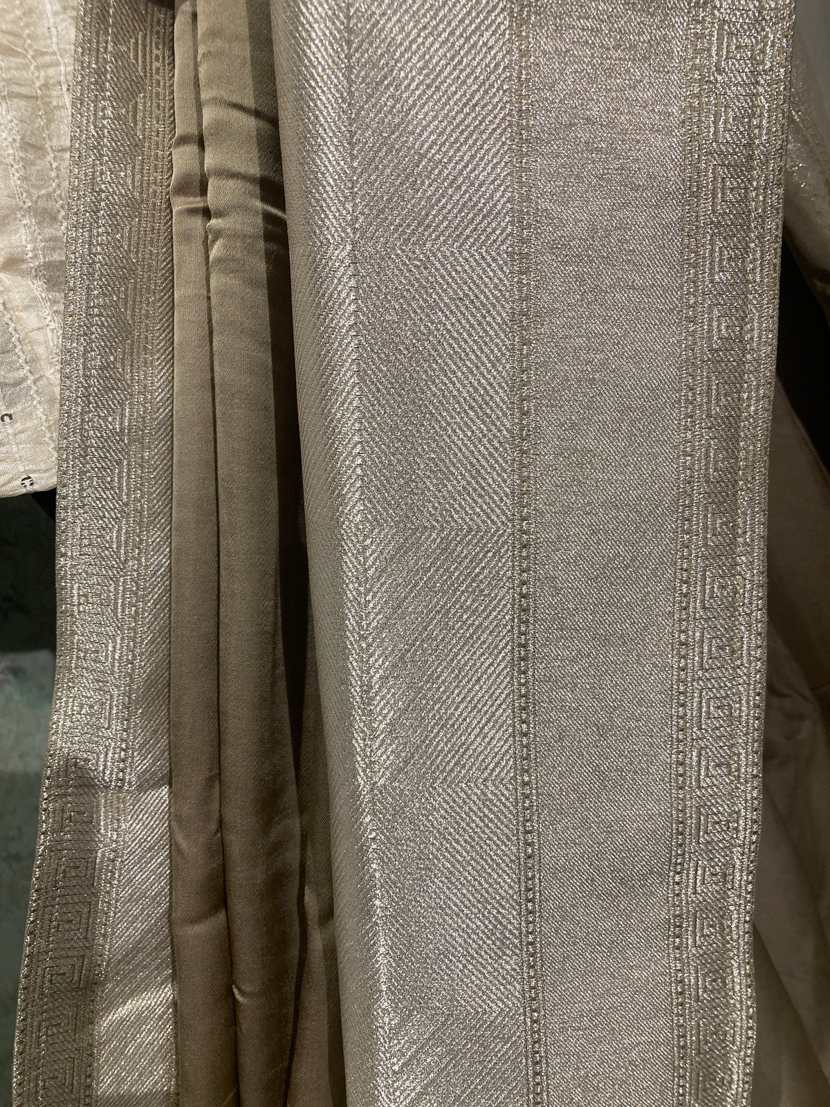 Champagne Banarasi Satin Saree with Silver Zari Border
