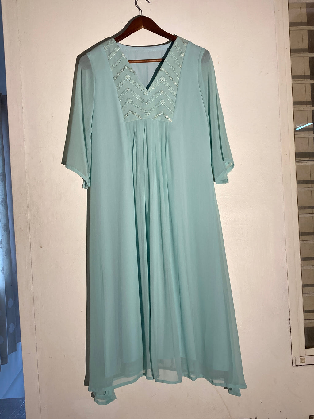 Sea Mist Elegance Embroidered Dress