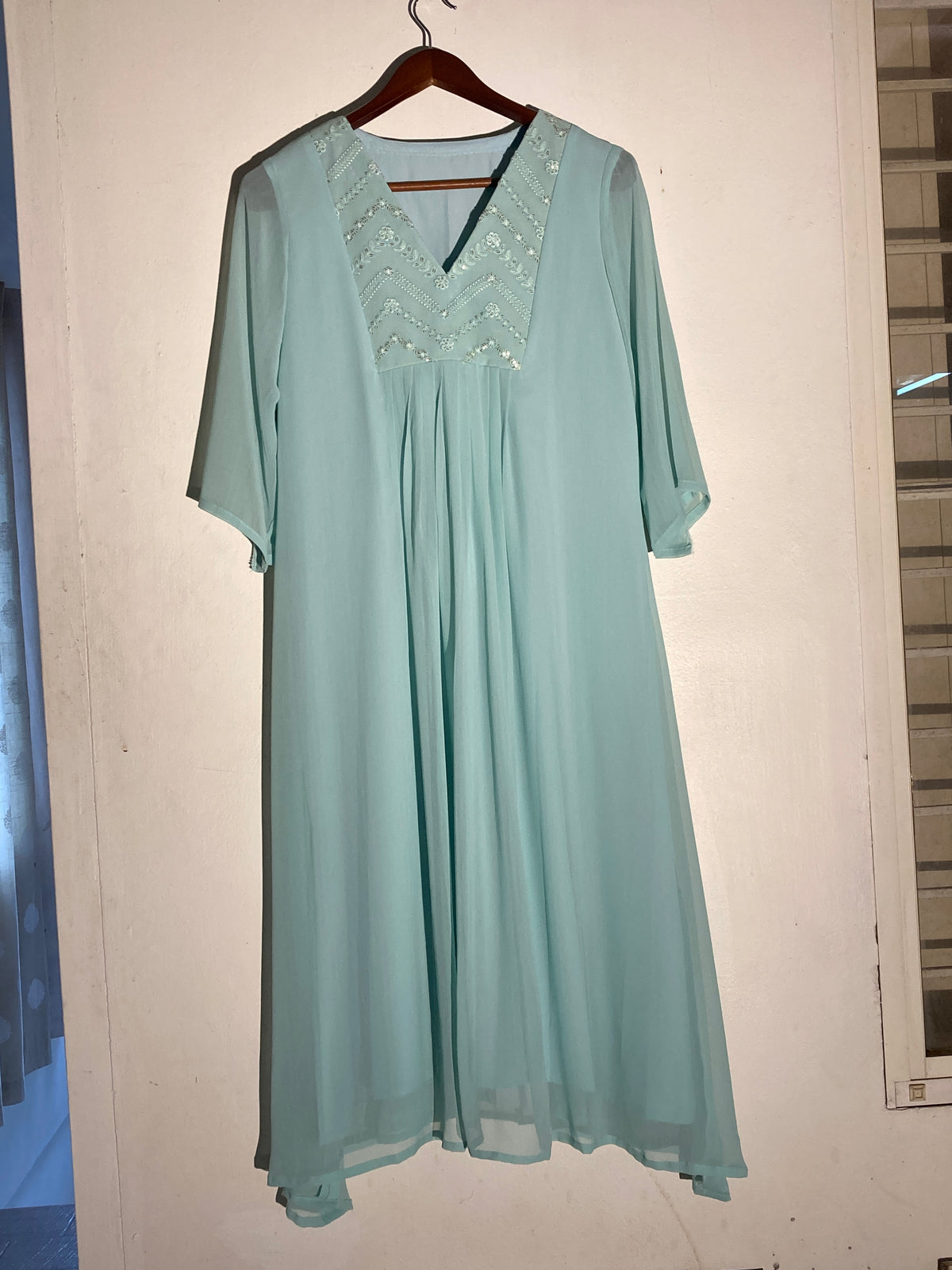 Sea Mist Elegance Embroidered Dress